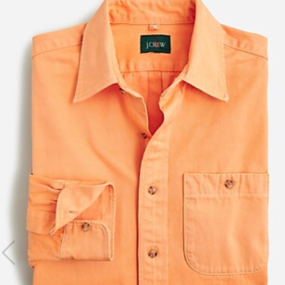 J. CREW GARMENT- DYED SELVEDGE   SHIRT LARGE ORANGE NWOT